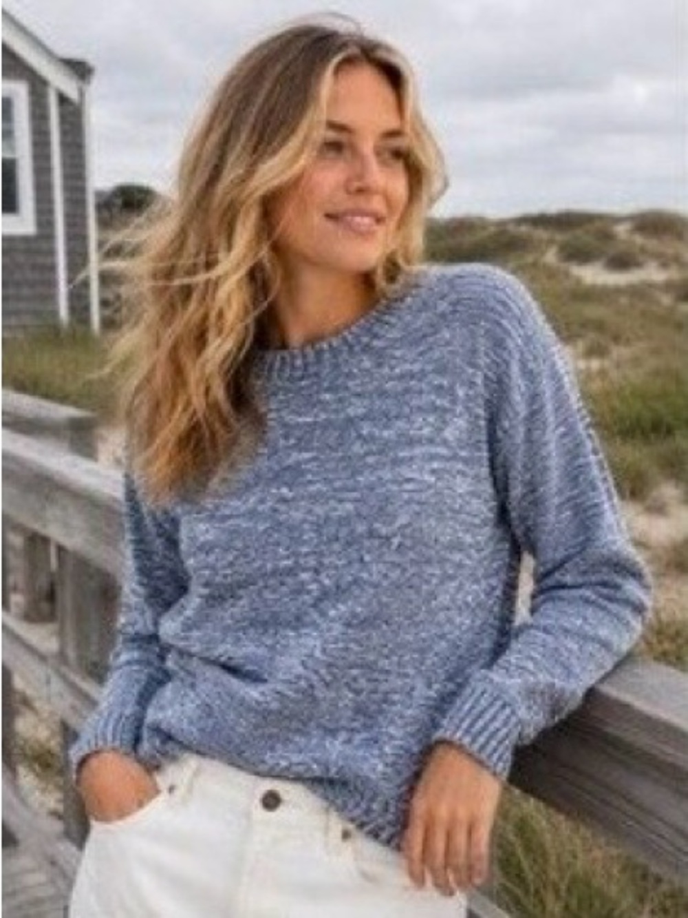 J. Crew navy/white marled crewneck Beach Sweater. Size M.
